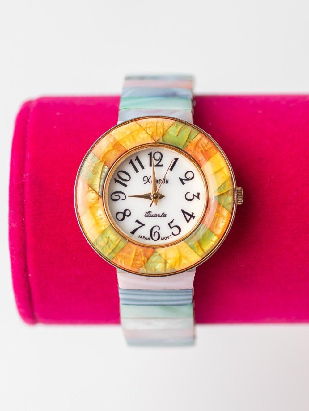 Xanadu Quartz Watch Pastel Stretch Band Multicolor Dial Vintage Style Japan